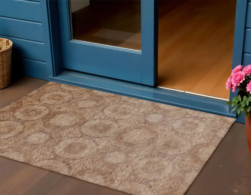 Copper And Rust Medallion Washable Indoor Outdoor Area Rug Photo 2