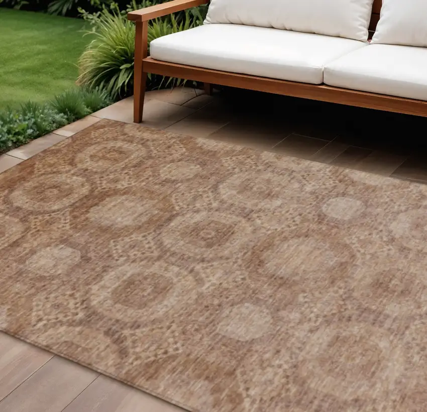 Copper And Rust Medallion Washable Indoor Outdoor Area Rug Photo 2