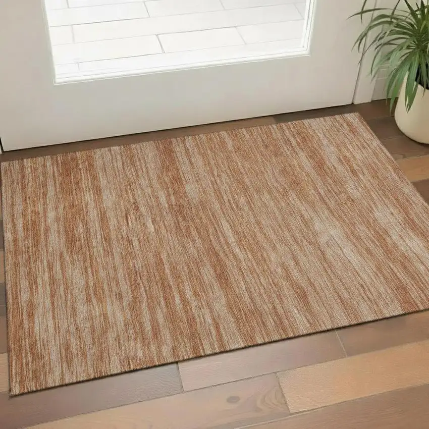 Copper And Rust Striped Washable Area Rug With UV Protection Photo 1