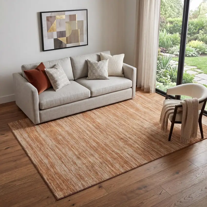 Copper And Rust Striped Washable Area Rug With UV Protection Photo 1