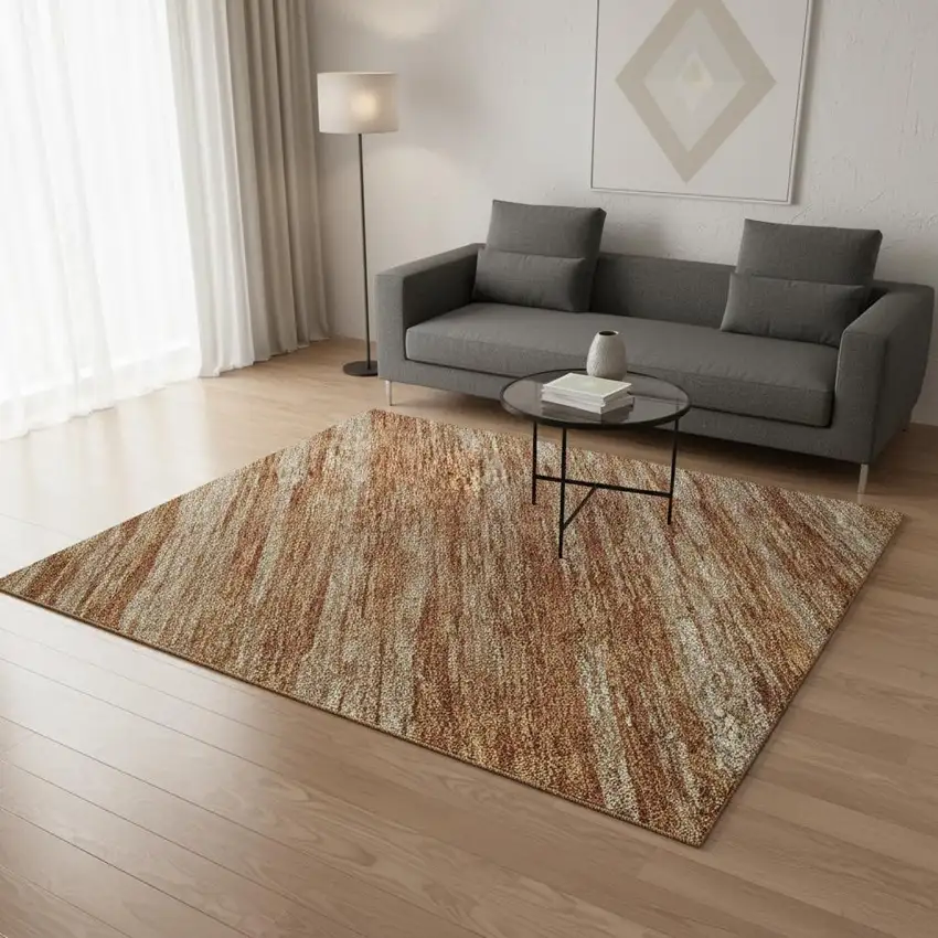 Copper And Rust Striped Washable Area Rug With UV Protection Photo 2