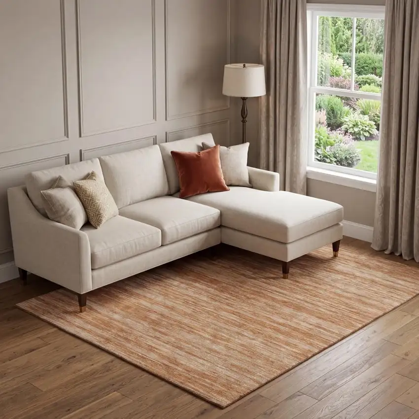 Copper And Rust Striped Washable Area Rug With UV Protection Photo 1