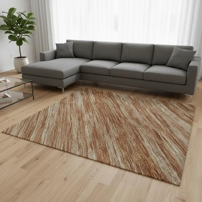 Copper And Rust Striped Washable Area Rug With UV Protection Photo 2