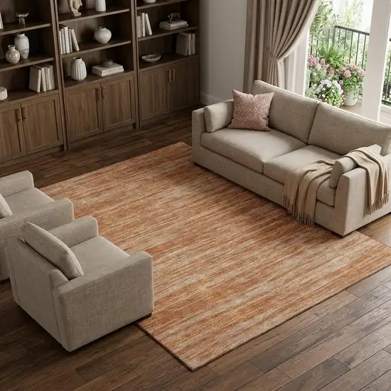 Copper And Rust Striped Washable Area Rug With UV Protection Photo 1
