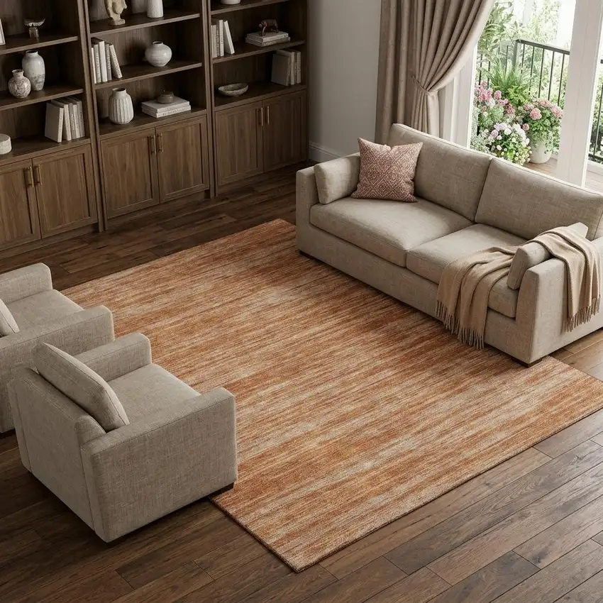 Copper And Rust Striped Washable Area Rug With UV Protection Photo 1