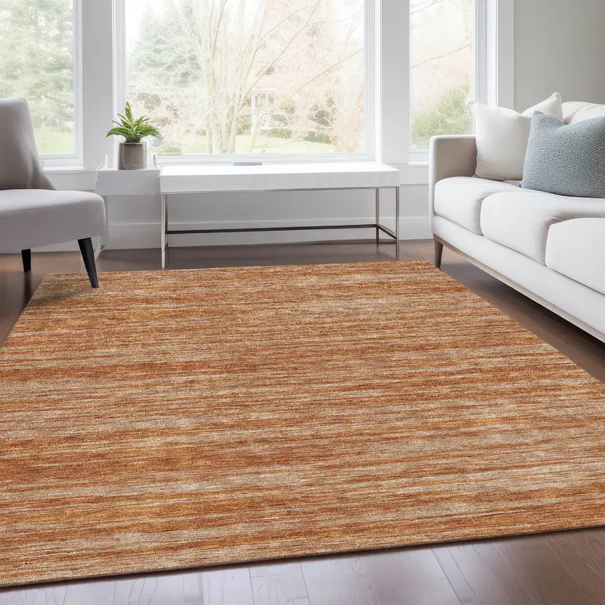 Copper And Rust Striped Washable Area Rug With UV Protection Photo 4