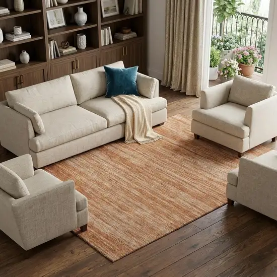 Copper And Rust Striped Washable Area Rug With UV Protection Photo 1