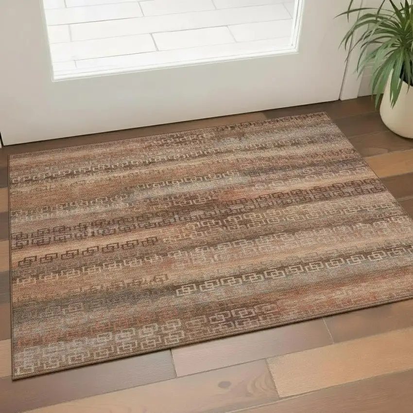 Copper And Rust Striped Washable Area Rug With UV Protection Photo 2