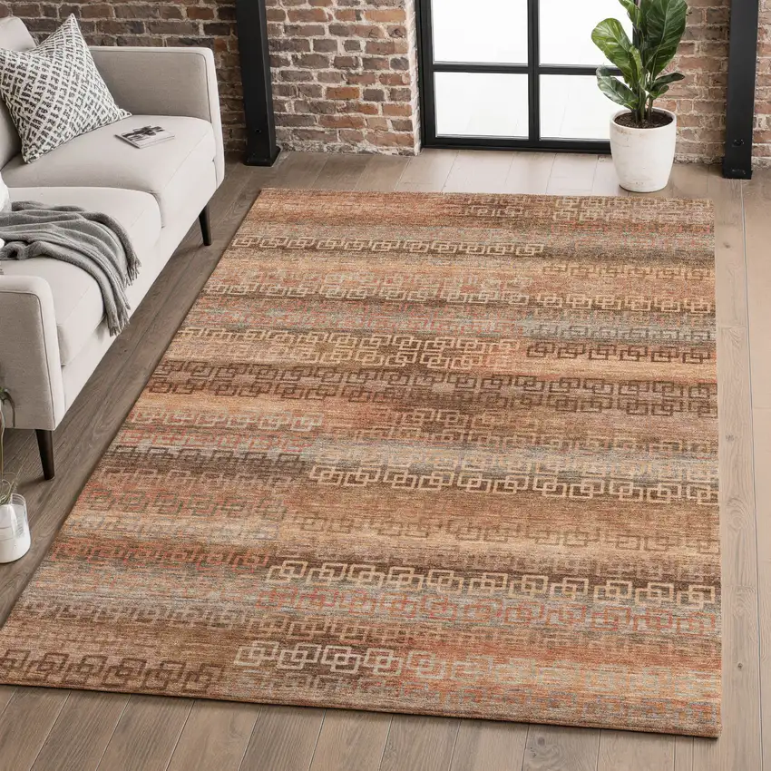 Copper And Rust Striped Washable Area Rug With UV Protection Photo 4