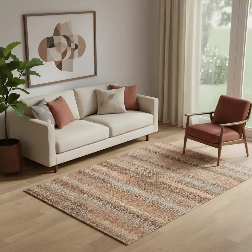 Copper And Rust Striped Washable Area Rug With UV Protection Photo 2