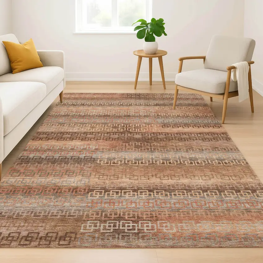 Copper And Rust Striped Washable Area Rug With UV Protection Photo 5