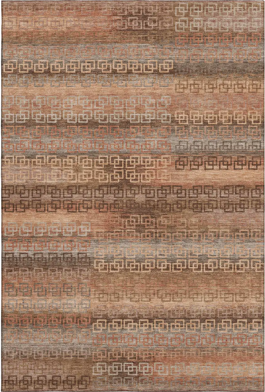 Copper And Rust Striped Washable Area Rug With UV Protection Photo 1