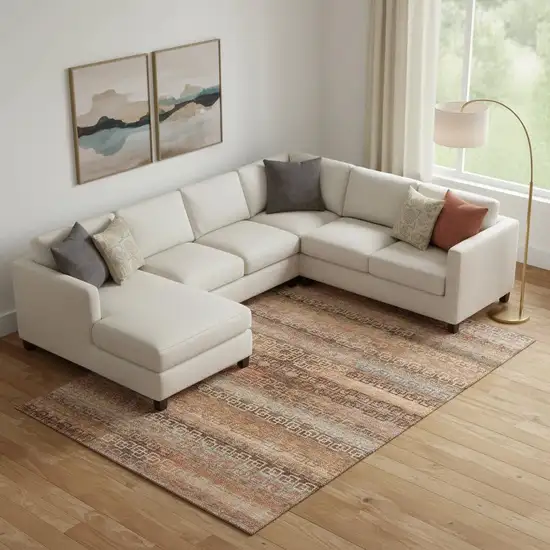 Copper And Rust Striped Washable Area Rug With UV Protection Photo 2