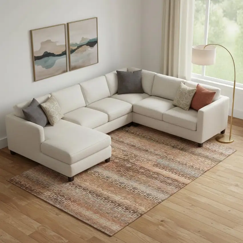 Copper And Rust Striped Washable Area Rug With UV Protection Photo 2