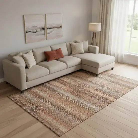 Copper And Rust Striped Washable Area Rug With UV Protection Photo 2