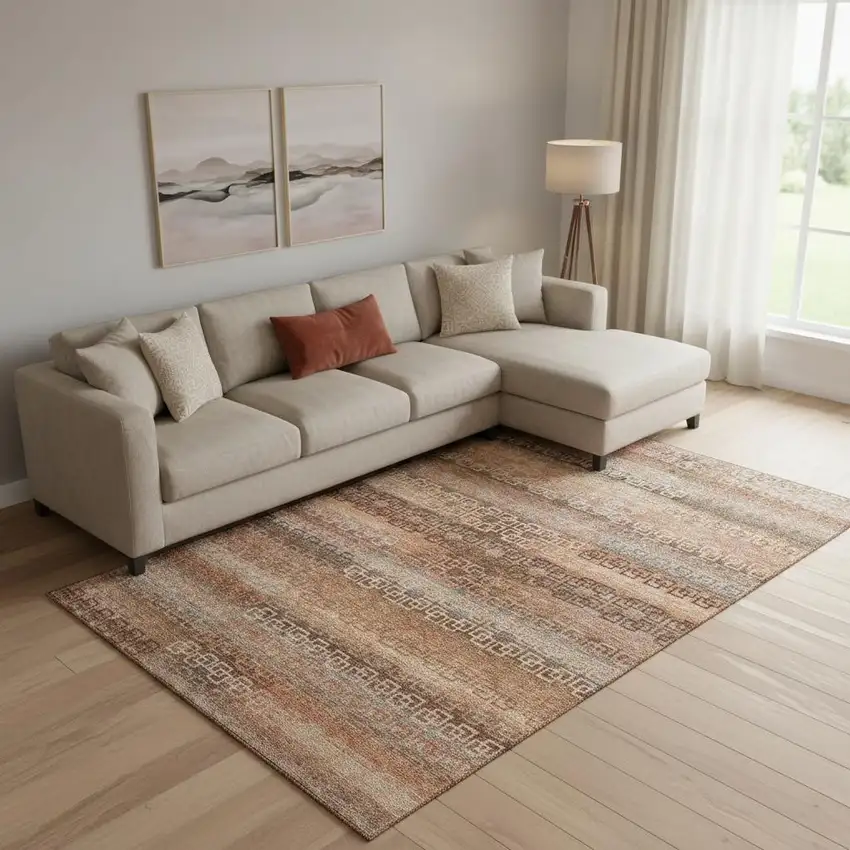 Copper And Rust Striped Washable Area Rug With UV Protection Photo 2