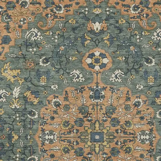 Copper And Sage Floral Medallion Washable Indoor Outdoor Area Rug Photo 2