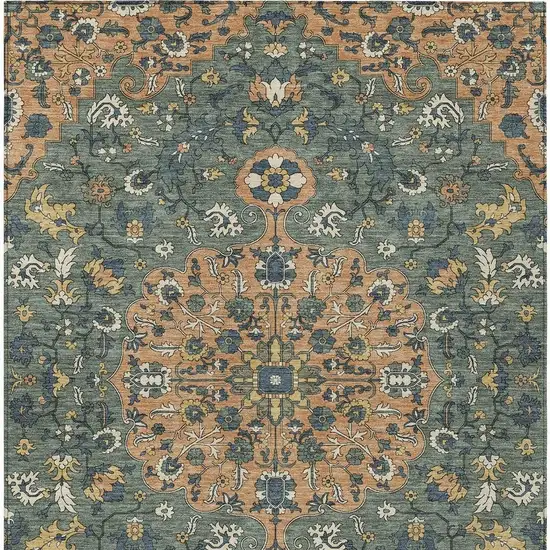Copper And Sage Floral Medallion Washable Indoor Outdoor Area Rug Photo 3