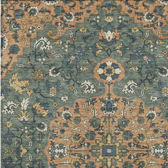 Copper And Sage Floral Medallion Washable Indoor Outdoor Area Rug Photo 2