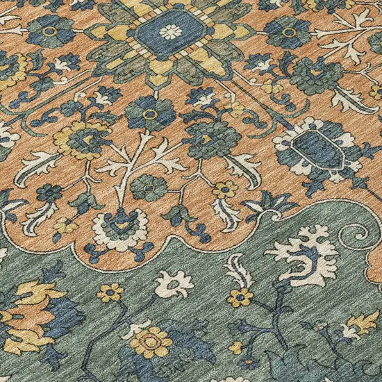 Copper And Sage Floral Medallion Washable Indoor Outdoor Area Rug Photo 9