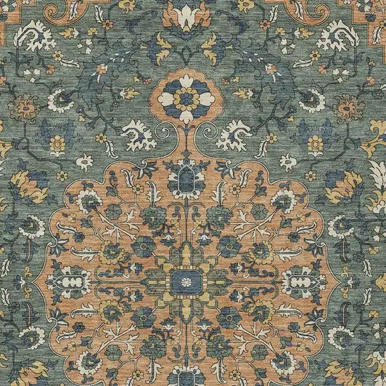 Copper And Sage Floral Medallion Washable Indoor Outdoor Area Rug Photo 2