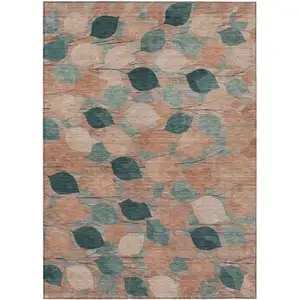 Photo of Copper And Salmon Floral Washable Indoor Outdoor Area Rug