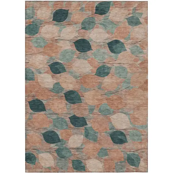Copper And Salmon Floral Washable Indoor Outdoor Area Rug Photo 1