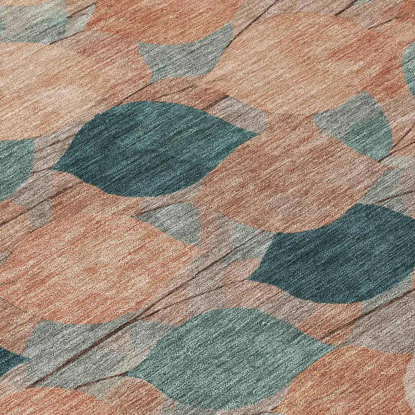 Copper And Salmon Floral Washable Indoor Outdoor Area Rug Photo 9