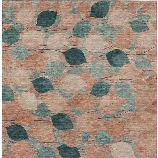 Copper And Salmon Floral Washable Indoor Outdoor Area Rug Photo 3