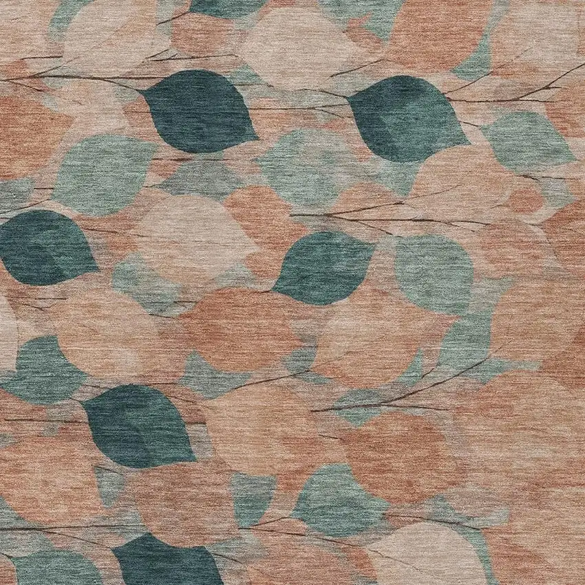 Copper And Salmon Floral Washable Indoor Outdoor Area Rug Photo 2