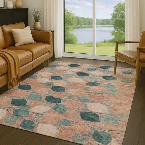 Copper And Salmon Floral Washable Indoor Outdoor Area Rug Photo 5