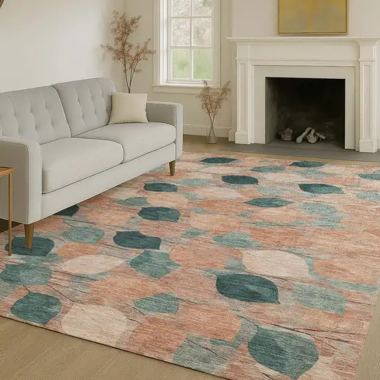 Copper And Salmon Floral Washable Indoor Outdoor Area Rug Photo 6
