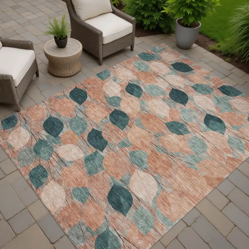 Copper And Salmon Floral Washable Indoor Outdoor Area Rug Photo 7