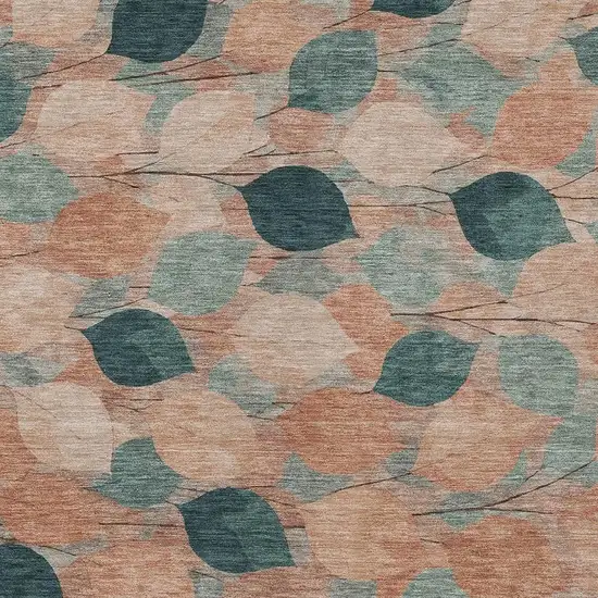 Copper And Salmon Floral Washable Indoor Outdoor Area Rug Photo 2