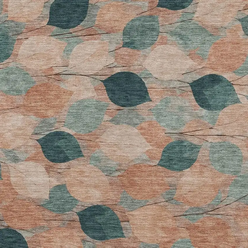 Copper And Salmon Floral Washable Indoor Outdoor Area Rug Photo 2