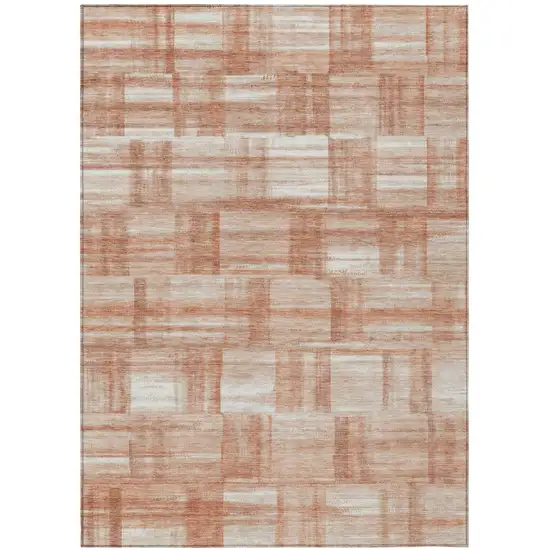 Copper And Salmon Striped Washable Indoor Outdoor Area Rug Photo 2