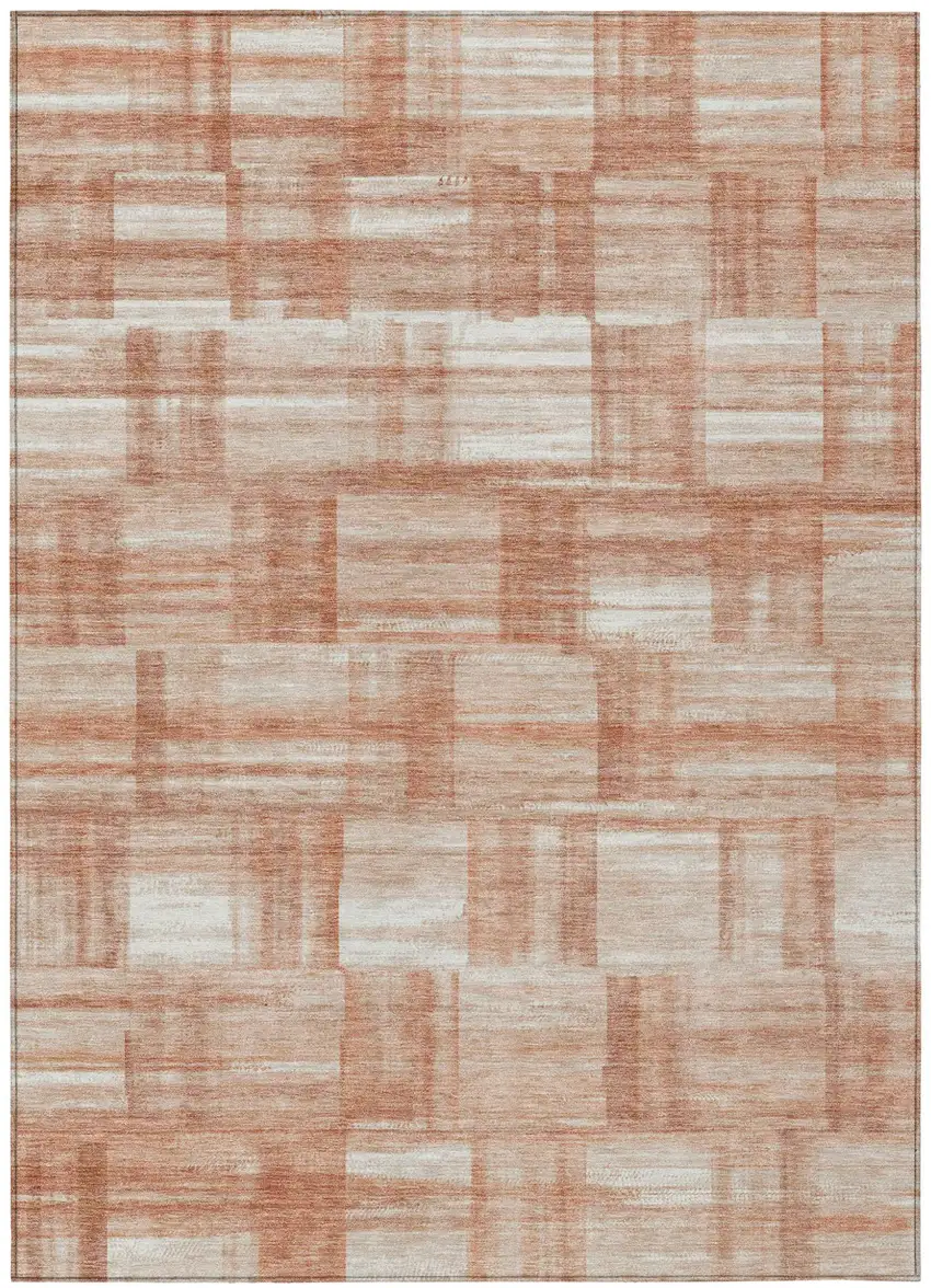Copper And Salmon Striped Washable Indoor Outdoor Area Rug Photo 2