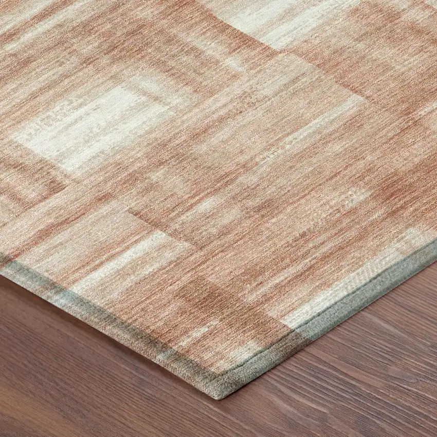 Copper And Salmon Striped Washable Indoor Outdoor Area Rug Photo 5