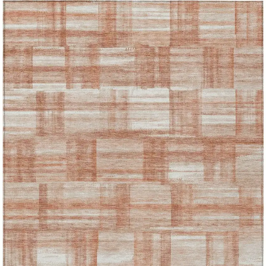 Copper And Salmon Striped Washable Indoor Outdoor Area Rug Photo 4