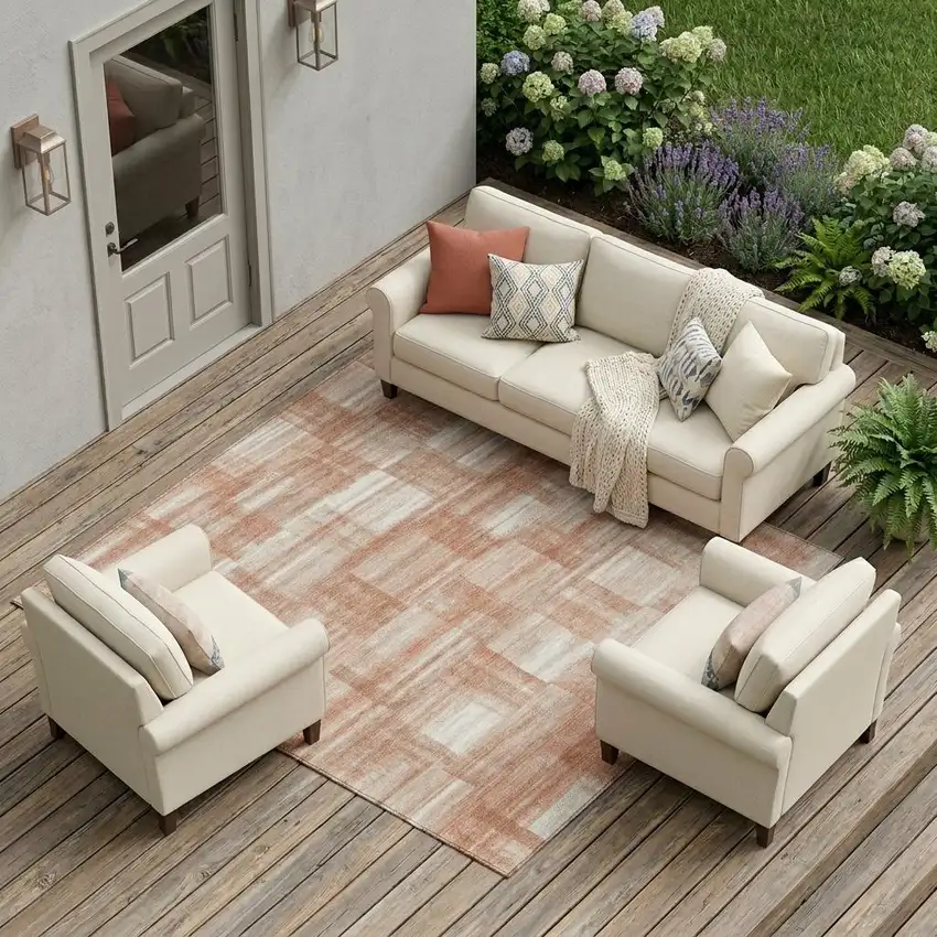 Copper And Salmon Striped Washable Indoor Outdoor Area Rug Photo 1