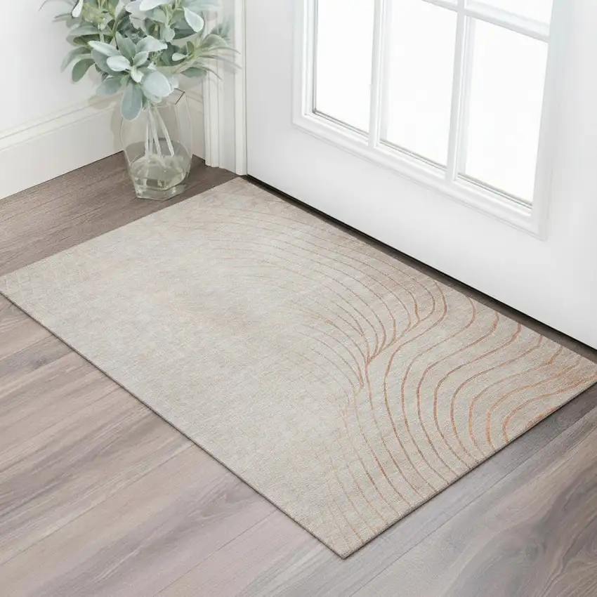 Copper And Silver Abstract Washable Area Rug With UV Protection Photo 2