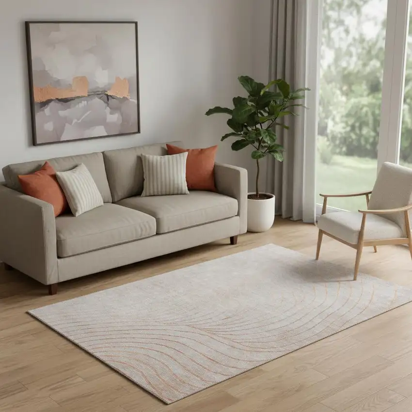 Copper And Silver Abstract Washable Area Rug With UV Protection Photo 2