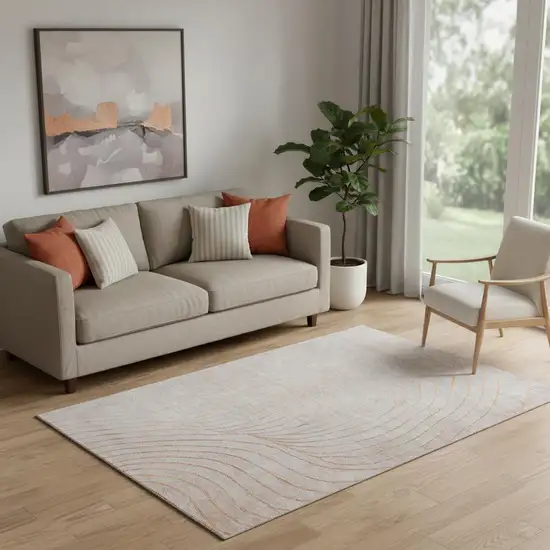 Copper And Silver Abstract Washable Area Rug With UV Protection Photo 2