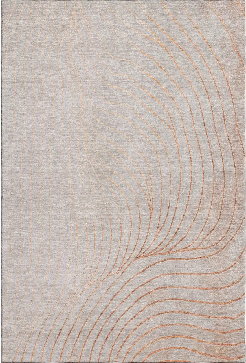 Copper And Silver Abstract Washable Area Rug With UV Protection Photo 1
