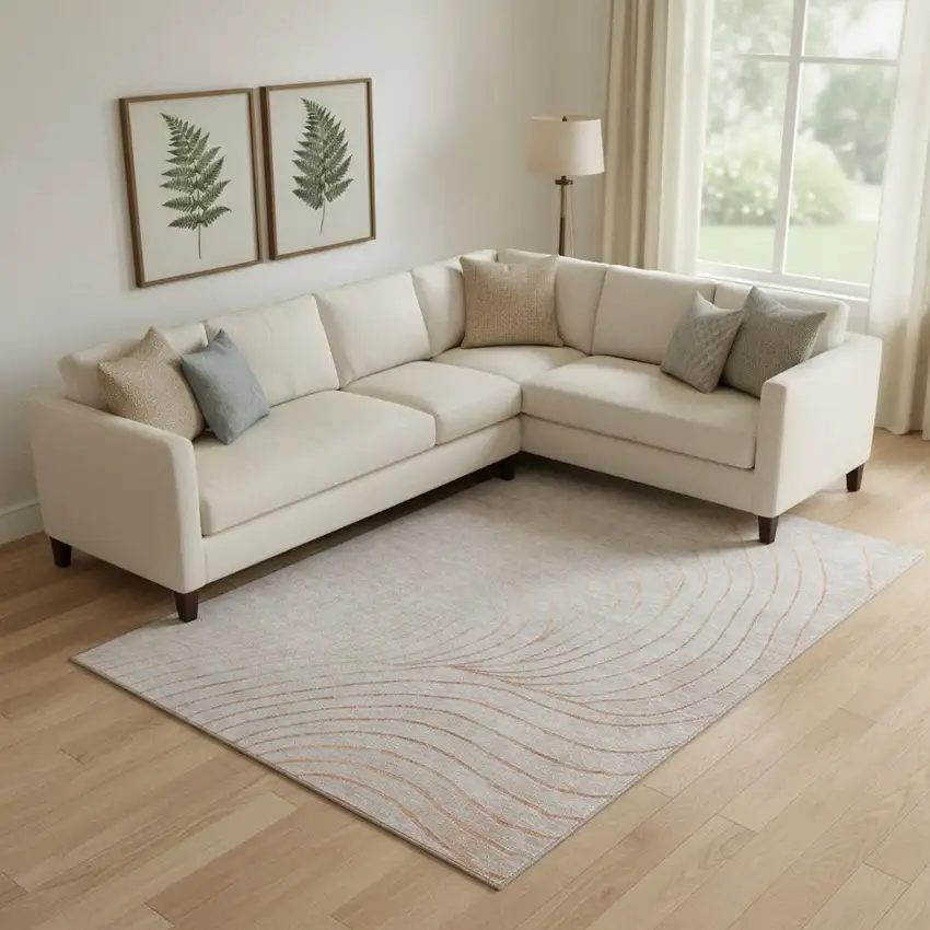 Copper And Silver Abstract Washable Area Rug With UV Protection Photo 2