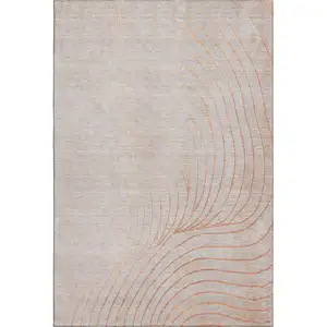 Photo of Copper And Silver Abstract Washable Area Rug With UV Protection