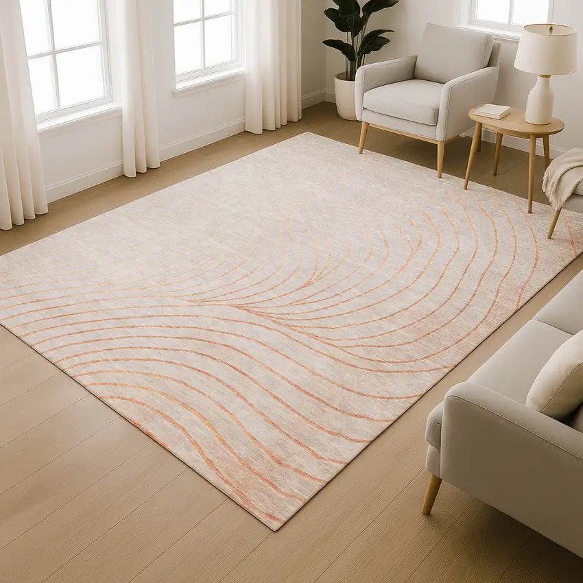 Copper And Silver Abstract Washable Area Rug With UV Protection Photo 4