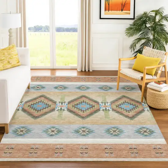 Copper And Silver Southwestern Washable Indoor Outdoor Area Rug Photo 6