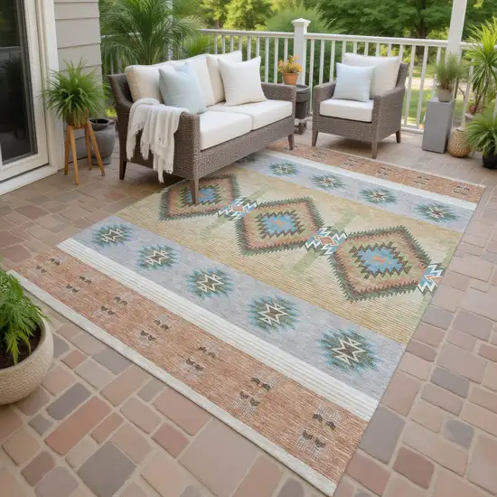 Copper And Silver Southwestern Washable Indoor Outdoor Area Rug Photo 4
