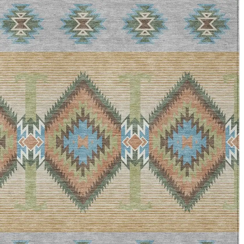 Copper And Silver Southwestern Washable Indoor Outdoor Area Rug Photo 2